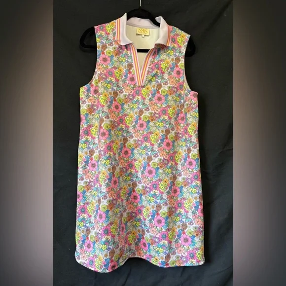 SSYS BLUE BLUM SCUBA COLLARED SLEEVELESS ACTIVE DRESS SIZE L - Picture 4 of 14